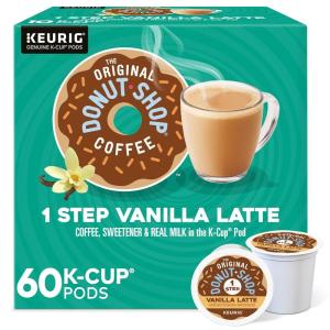 imageThe Original Donut Shop Vanilla OneStep Latte Single Serve Coffee KCup Pod Flavored Coffee 60 Count 6 Packs of 10Vanilla Latte