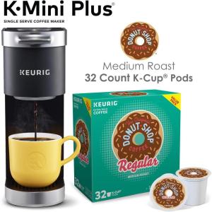 imageKeurig KMini Plus Single Serve Coffee Maker with Donut Shop Coffee Pods 32 count