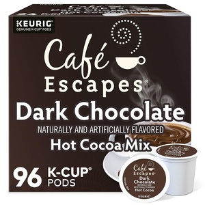 image:imageCafe Escapes Milk Chocolate Hot Cocoa Keurig SingleServe KCup Pods 96 CountDark Chocolate